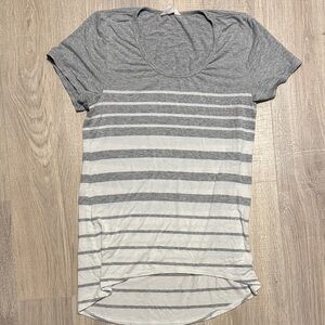 Athleta Gray and White Striped Short Sleeve Tee